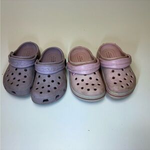 2/$20 Crocs Size 6 Toddler Two Pairs Baby Pink Purple Slip On Lightweight Sandal